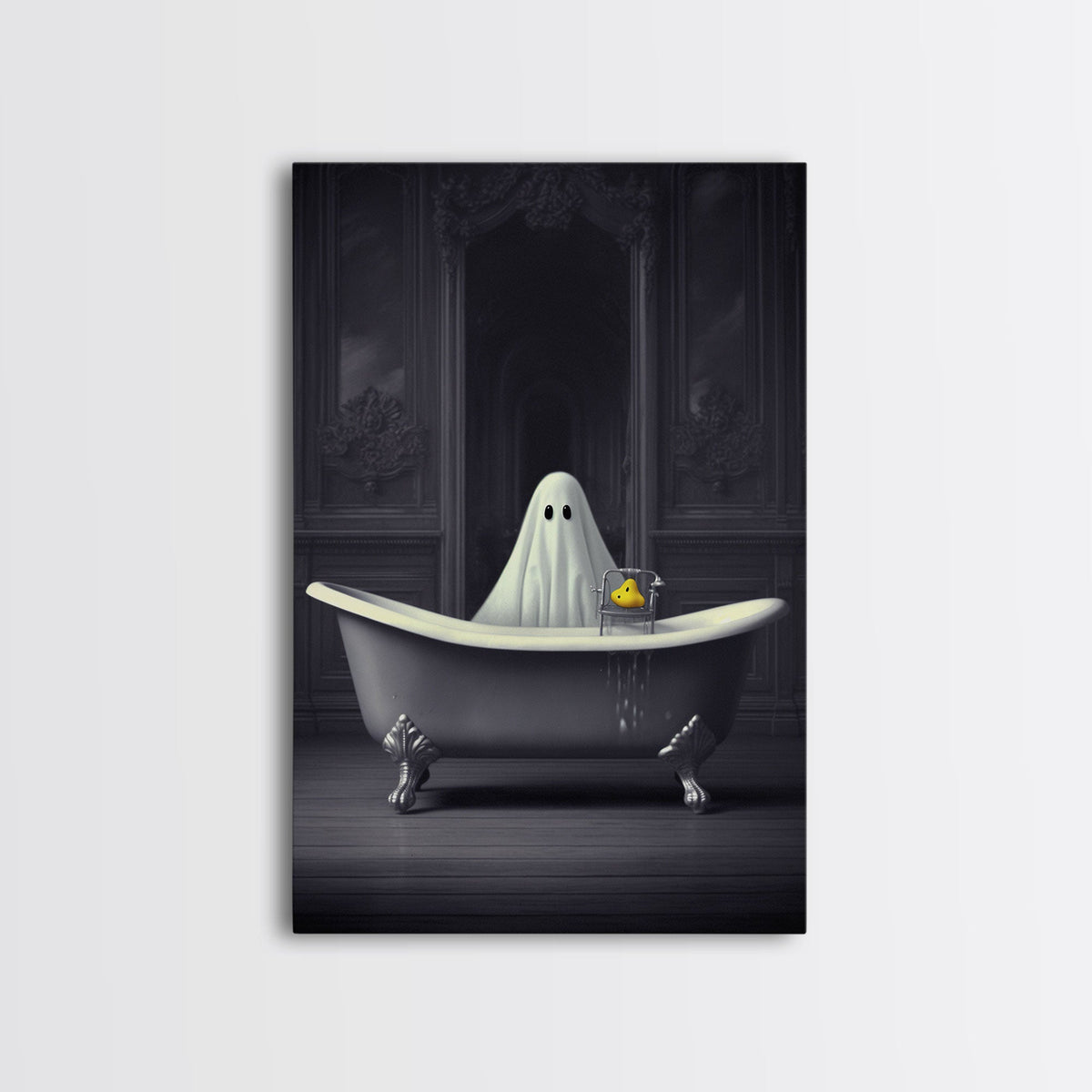 Ghost Bathroom Canvas, Dark Romantic Ghost Standing in Bathroom Creepy,  Ghost in the Bath tub Wall Art Halloween Canvas, Funny Halloween