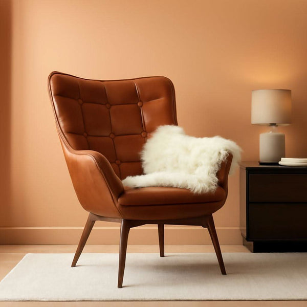Leather Accent Chair Camel With Metal Legs Living Room