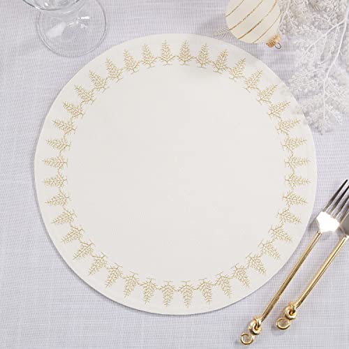 Christmas Collection Embroidered Design Placemats 14" Round, Set of 4 - Festive Table Mats for Christmas, Winter Holidays, Home Décor, Banquet, Family Gathering, Special Occasion