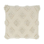 Pom Pom Diamond Decorative Throw Pillow Cover 18" W x 18" L - Ivory Square Cushion Case for Home, Couch, Bedroom, Living Room and Office Décor