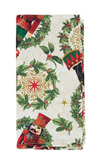 Nutcracker Holiday Tablecloth 65" W X 84" L - Red & Green Solider Print Festive Table Cover for Christmas Décor, Dining Room, Banquet, Family Gathering and Special Events
