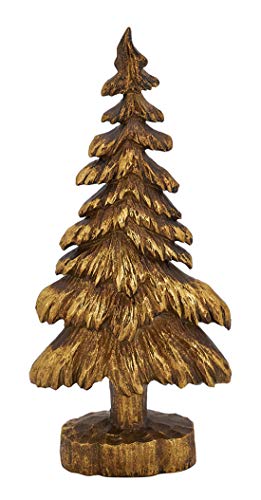 Resin Gold Vintage Christmas Tree Figurine - Tabletop Small Tree for Christmas, Holiday, Home, Desk, Mantel and Office Décor
