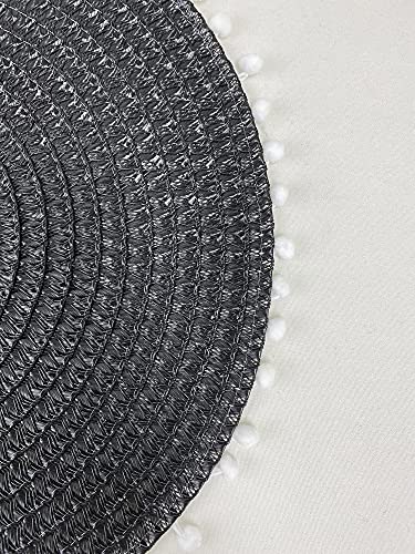 Pom Pom Textured Placemats 15 Inches Round, Set of 4 – Modern Traycloth Table Mats for Home, Dining Room Décor, Banquets, Indoor & Outdoor and Special Events