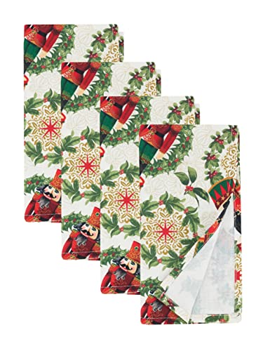 Nutcracker Holiday Tablecloth 65" W X 84" L - Red & Green Solider Print Festive Table Cover for Christmas Décor, Dining Room, Banquet, Family Gathering and Special Events