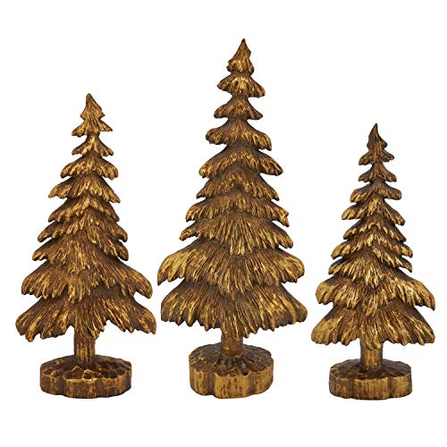 Resin Gold Vintage Christmas Tree Figurine - Tabletop Small Tree for Christmas, Holiday, Home, Desk, Mantel and Office Décor