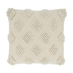Pom Pom Diamond Decorative Throw Pillow Cover 18" W x 18" L - Ivory Square Cushion Case for Home, Couch, Bedroom, Living Room and Office Décor