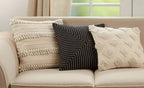 Pom Pom Diamond Decorative Throw Pillow Cover 18" W x 18" L - Ivory Square Cushion Case for Home, Couch, Bedroom, Living Room and Office Décor