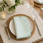 Natural Scalloped Stripe Cloth Napkins 20" x 20", Set of 4 - Modern Farmhouse Table Napkins for Everyday Dining, Parties & Holiday Entertaining