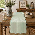 Scalloped Stripe Table Runner 16 X 72 Inch - Lined Farmhouse Decorative Table Cover for Kitchen, Dining Room, Holiday & Everyday Home Décor (Natural)