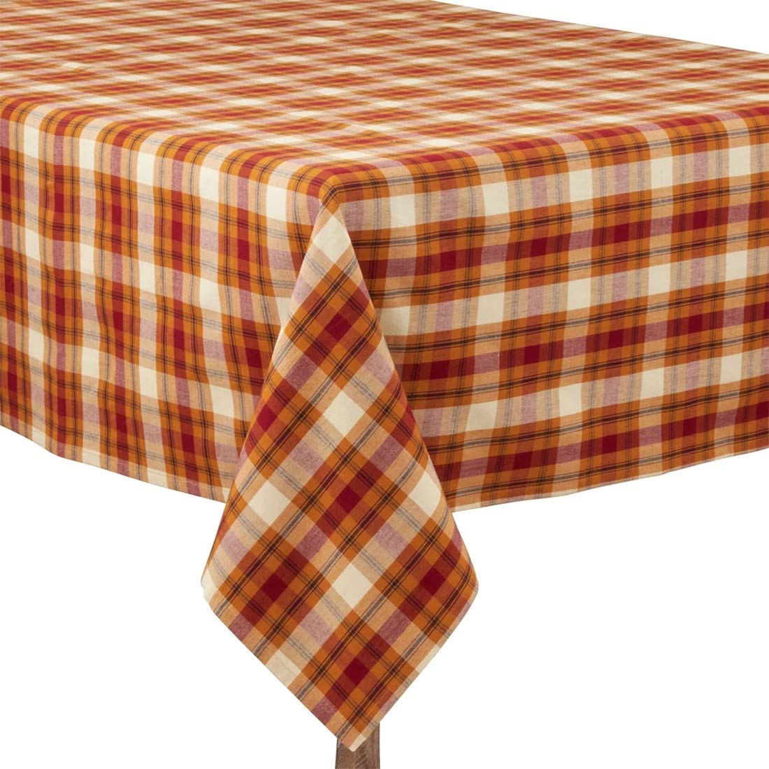 Harvest Plaid Design 100% Cotton Tablecloth 70" W x 70" L - Autumn Rust Table Cover for Home, Dining Table Decor, Banquet, Thanksgiving and Special Event