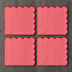 Natural Scalloped Stripe Cloth Napkins 20" x 20", Set of 4 - Modern Farmhouse Table Napkins for Everyday Dining, Parties & Holiday Entertaining