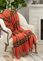 Fall Plaid Modern Tassel Throw Blanket 50" W x 60" L - Orange Blanket for Bed, Couch, Sofa, Living Room and Holiday Décor