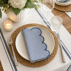 Natural Scalloped Stripe Cloth Napkins 20" x 20", Set of 4 - Modern Farmhouse Table Napkins for Everyday Dining, Parties & Holiday Entertaining