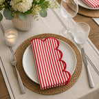 Natural Scalloped Stripe Cloth Napkins 20" x 20", Set of 4 - Modern Farmhouse Table Napkins for Everyday Dining, Parties & Holiday Entertaining