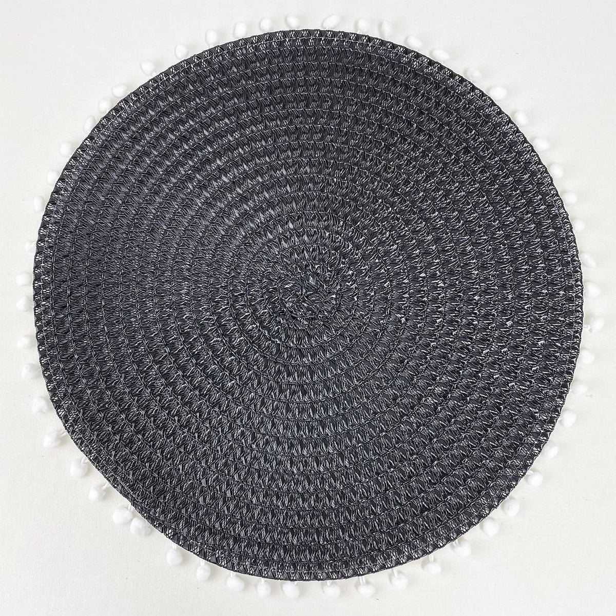 Pom Pom Textured Placemats 15 Inches Round, Set of 4 – Modern Traycloth Table Mats for Home, Dining Room Décor, Banquets, Indoor & Outdoor and Special Events