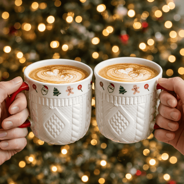 Christmas Ceramic Mug Set – Cozy Sweater Style Coffee Mugs, Holiday Gift