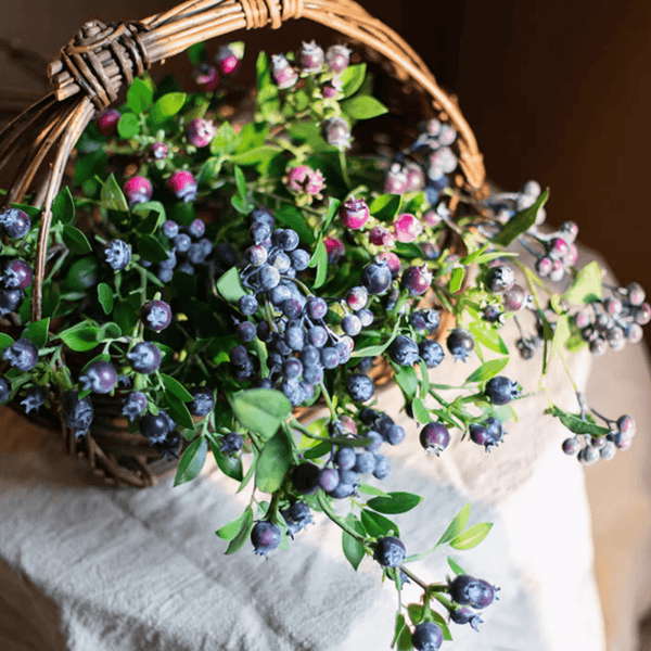 Artificial Fruit Alpine Blueberry Stem 22.4" Tall Silk Plant