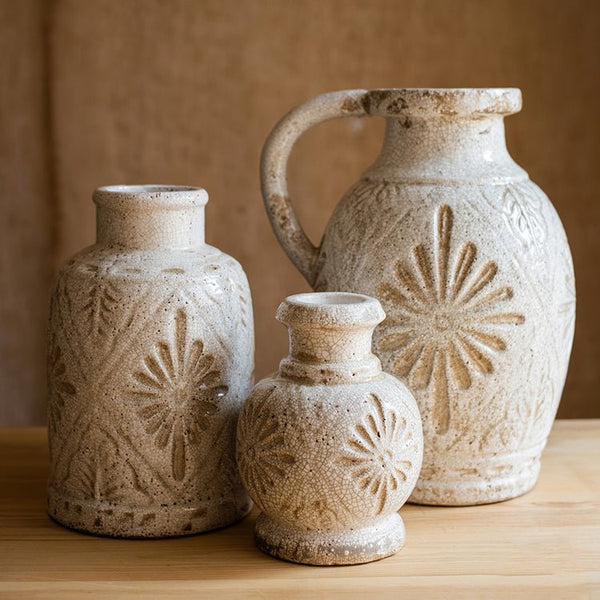 White Carved Floral Vase
