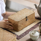 Rectangular Natural Straw Storage Basket with Lid