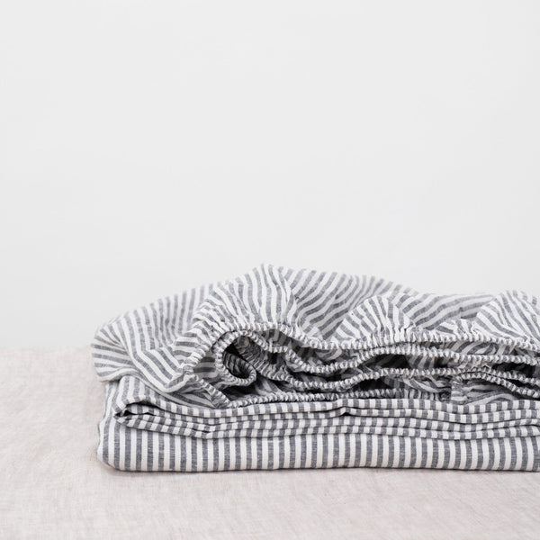 Linen Tales Thin Black Stripes Linen Fitted Sheet