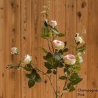 Artificial Flower Silk Rose Flower Bloom and Bud Stem in Pink 39" Tall