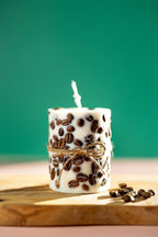 Handcrafted Coffee Bean Pillar Candle – Real Coffee Beans, Scented Soy Wax, Aromatherapy Home Decor