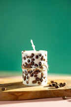 Handcrafted Coffee Bean Pillar Candle – Real Coffee Beans, Scented Soy Wax, Aromatherapy Home Decor