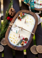 Handcrafted Christmas Wooden Dough Bowl Candle - Farmhouse Decor, Soy Wax Scented