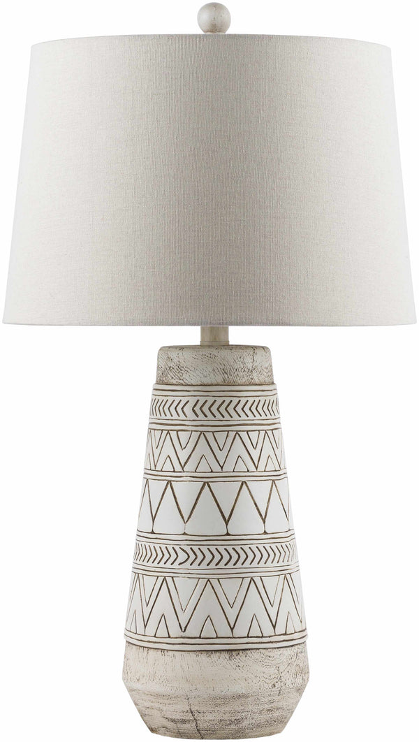 Tan and Cream Resin Lamp with White Linen Table Lamp - Clearance