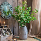Faux Silk Camellia Flower Leaf Stem in Green or White