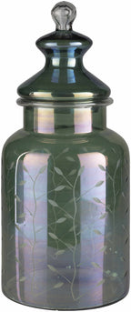 Stewartville Green Etched Glass Jar - Clearance